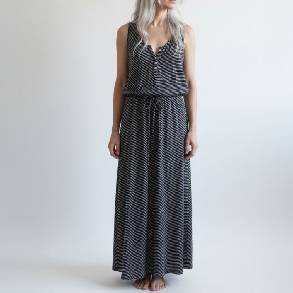 FEEL THE PIECE Navy White Stripe Nautical Tank Top Maxi Soft Jersey Summer Dress